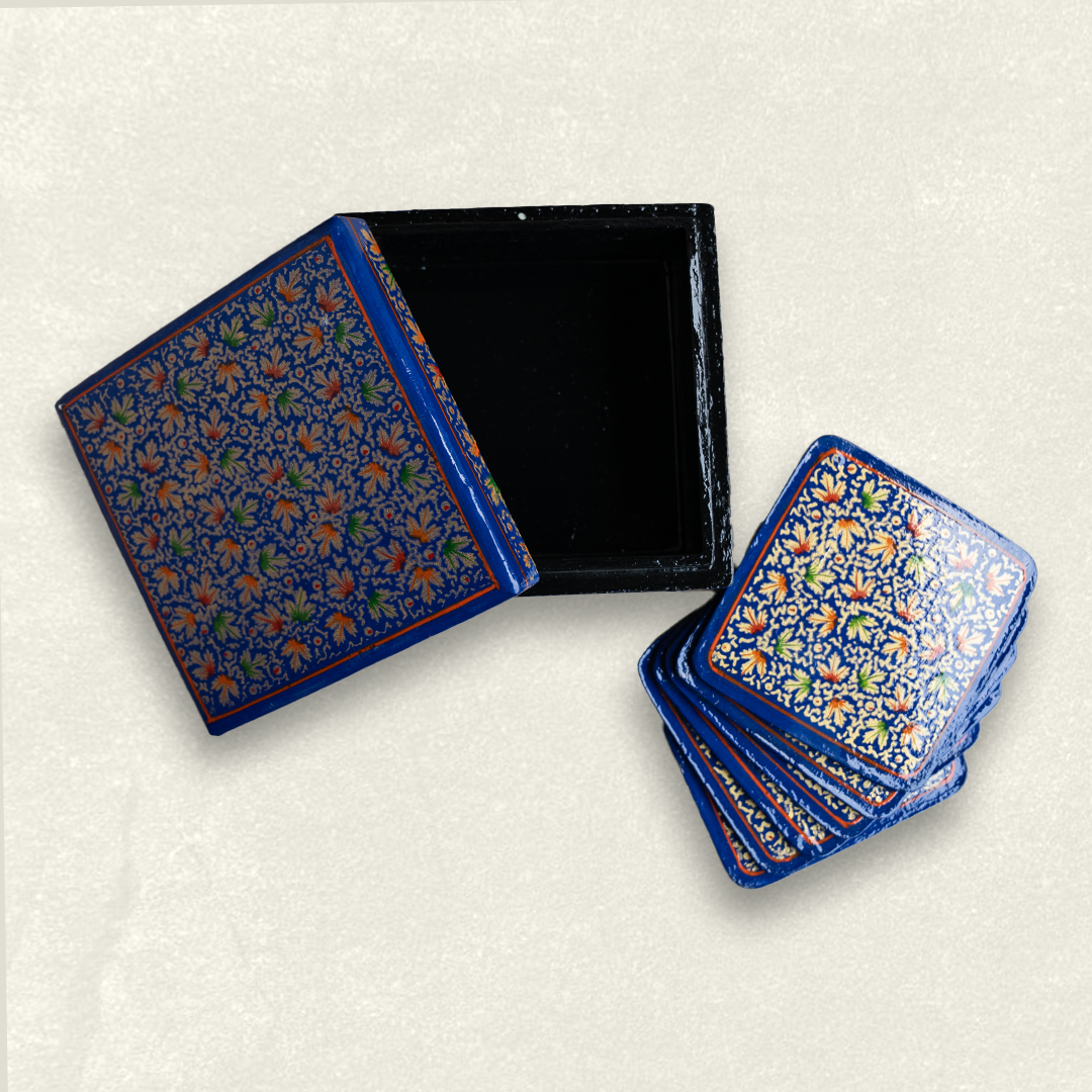 Floral Tapestry Coasters with Holder